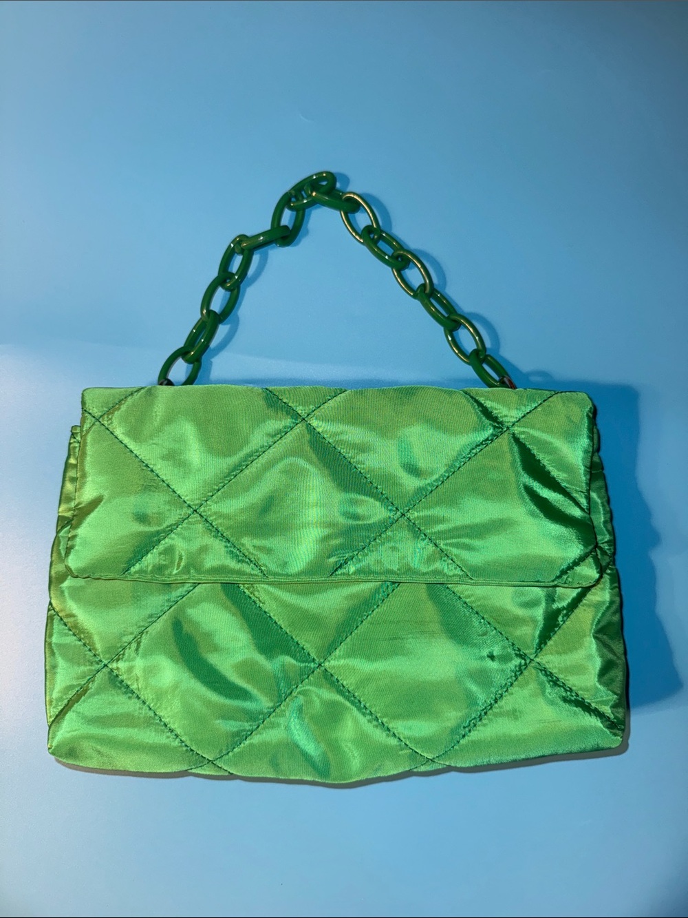 SHEIN Green Nylon Quilted  Chunky Chain-Handle Crossbody Bag